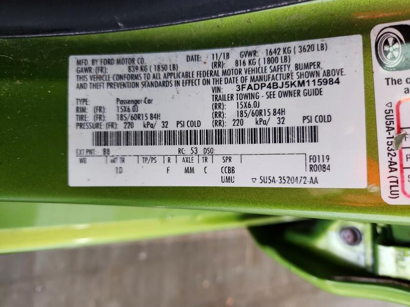 Продаж на аукціоні авто 2019 Ford Fiesta, vin: 3FADP4BJ5KM115984, номер лоту: 57565886