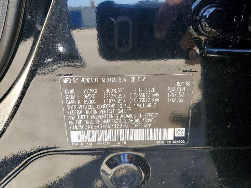 2016 Honda Hr-v მანქანა იყიდება აუქციონზე, vin: 3CZRU5H34GM742040, აუქციონის ნომერი: 55323656