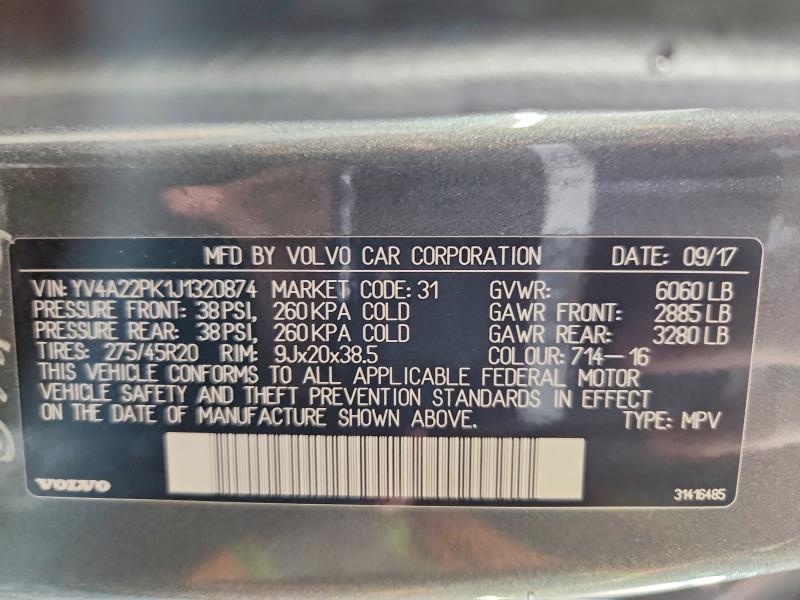 Продаж на аукціоні авто 2018 Volvo Xc90, vin: YV4A22PK1J1320874, номер лоту: 57551936