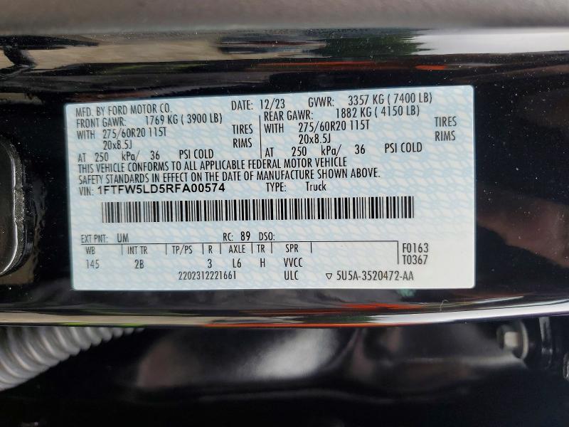 Aukcja sprzedaży 2024 Ford F150, vin: 1FTFW5LD5RFA00574, numer aukcji: 55145086