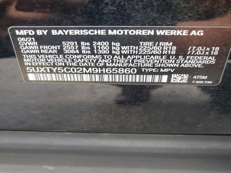 58047846 :رقم المزاد ، 5UXTY5C02M9H65860 vin ، 2021 Bmw X3 مزاد بيع
