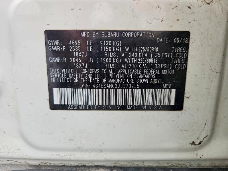 Aukcja sprzedaży 2018 Subaru Outback, vin: 4S4BSANC3J3373735, numer aukcji: 58392656