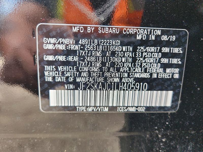 Aukcja sprzedaży 2020 Subaru Forester, vin: JF2SKAJC1LH405910, numer aukcji: 57843606