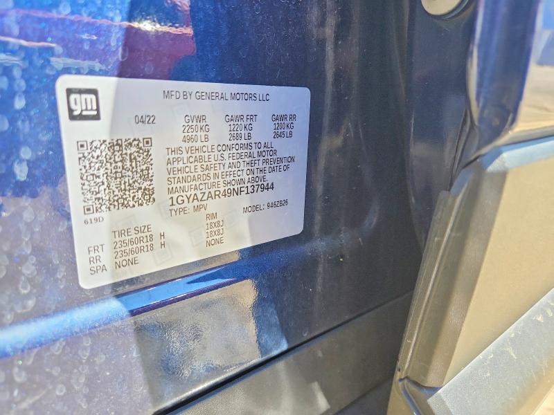 55602586 :رقم المزاد ، 1GYAZAR49NF137944 vin ، 2022 Cadillac Xt4 مزاد بيع