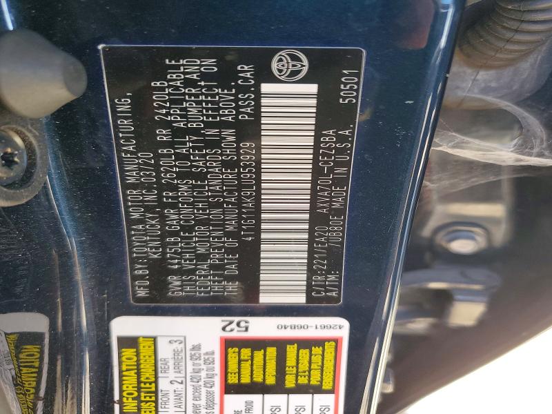 Aukcja sprzedaży 2020 Toyota Camry, vin: 4T1G11AK9LU953929, numer aukcji: 56152806