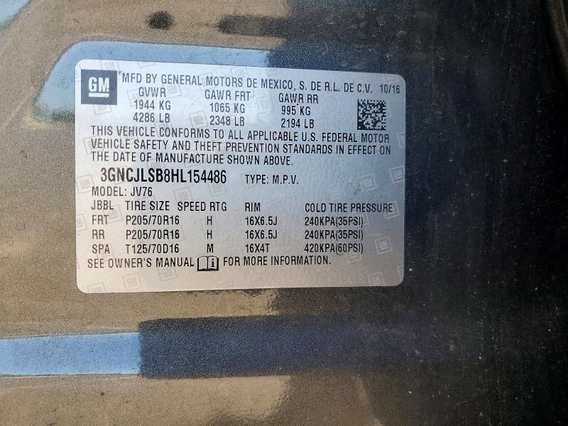 Aukcja sprzedaży 2017 Chevrolet Trax, vin: 3GNCJLSB8HL154486, numer aukcji: 56505416