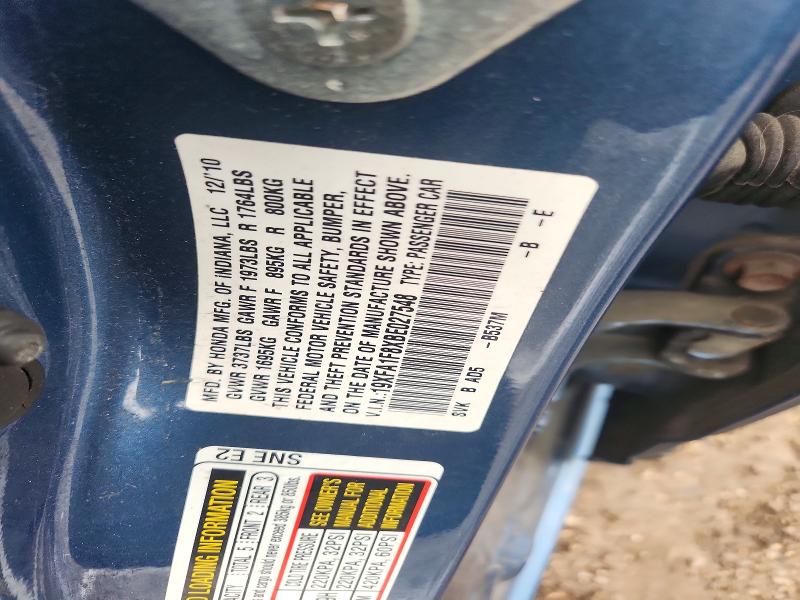 Продаж на аукціоні авто 2011 Honda Civic, vin: 19XFA1F8XBE027548, номер лоту: 58897166