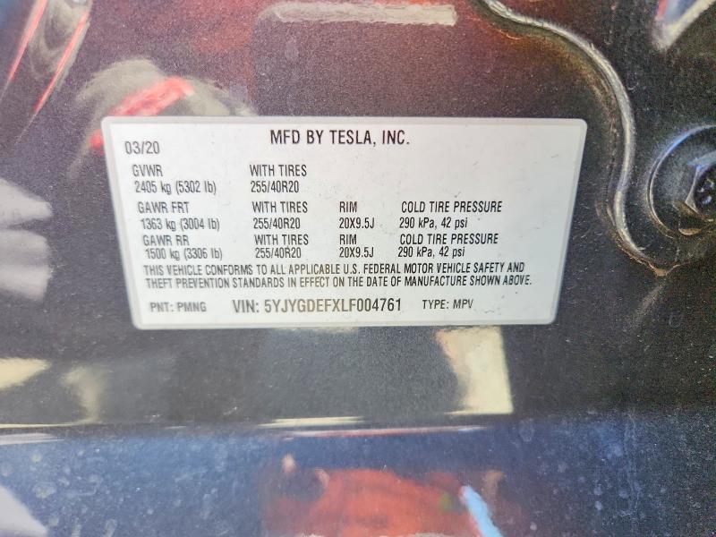 57562516 :رقم المزاد ، 5YJYGDEFXLF004761 vin ، 2020 Tesla Model Y مزاد بيع