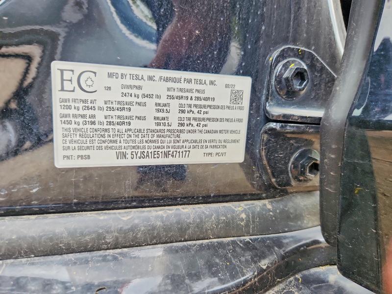 Продажа на аукционе авто 2022 Tesla Model S, vin: 5YJSA1E51NF471177, номер лота: 59635176
