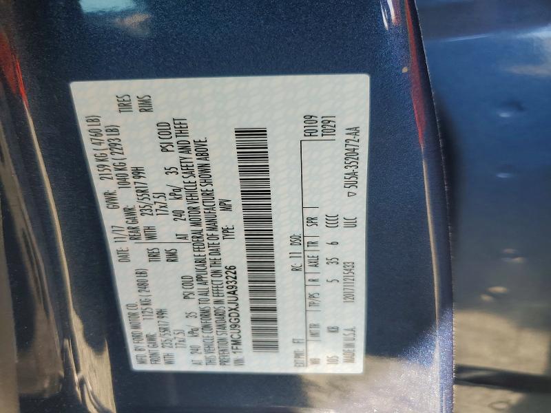 2018 Ford Escape მანქანა იყიდება აუქციონზე, vin: 1FMCU9GDXJUA93226, აუქციონის ნომერი: 56740356