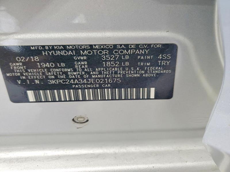 Auction sale of the 2018 Hyundai Accent, vin: 3KPC24A34JE021675, lot number: 55726076