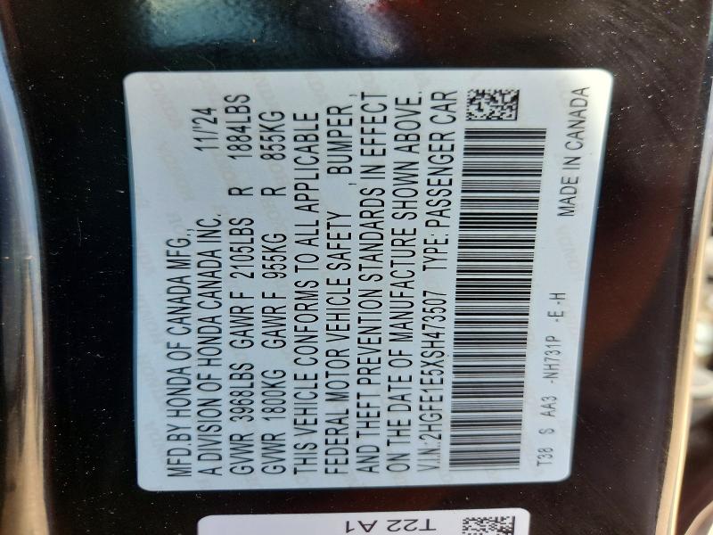 2025 Honda Civic მანქანა იყიდება აუქციონზე, vin: 2HGFE1E5XSH473507, აუქციონის ნომერი: 58421636