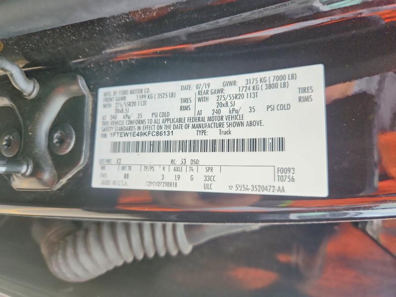 Aukcja sprzedaży 2019 Ford F150, vin: 1FTEW1E49KFC86131, numer aukcji: 54854506