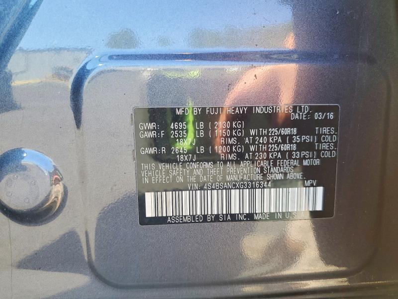 55027706 :رقم المزاد ، 4S4BSANCXG3316344 vin ، 2016 Subaru Outback مزاد بيع
