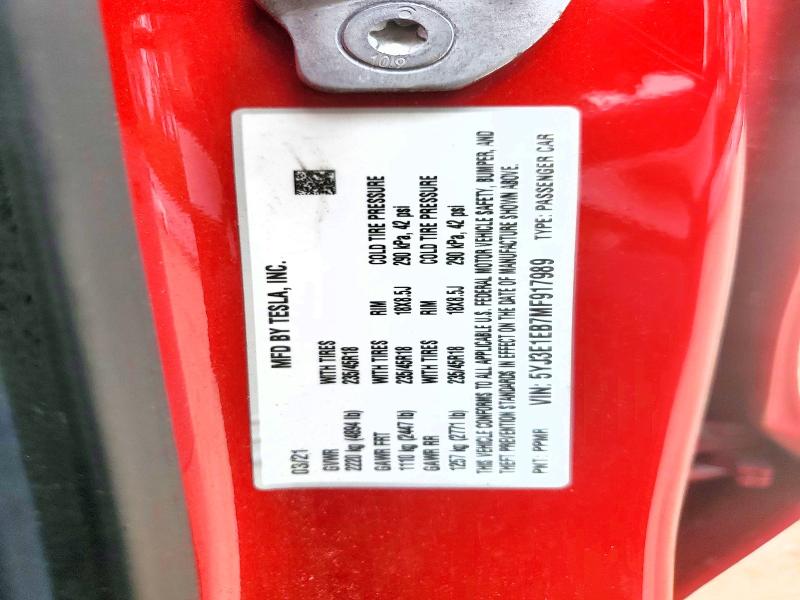 76292185 :رقم المزاد ، 5YJ3E1EB7MF917989 vin ، 2021 Tesla Model 3 مزاد بيع