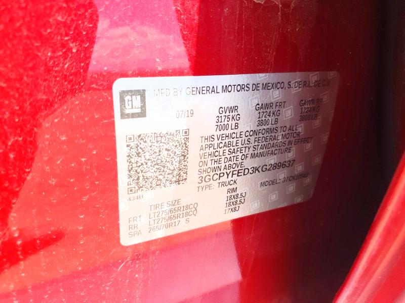 55715066 :رقم المزاد ، 3GCPYFED3KG289637 vin ، 2019 Chevrolet Silverado مزاد بيع