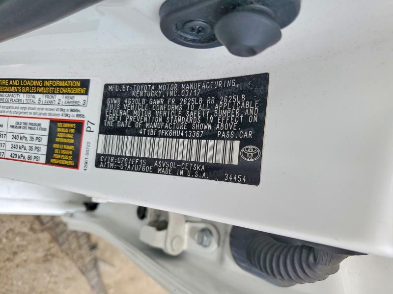 Продажа на аукционе авто 2017 Toyota Camry, vin: 4T1BF1FK6HU413367, номер лота: 57475576