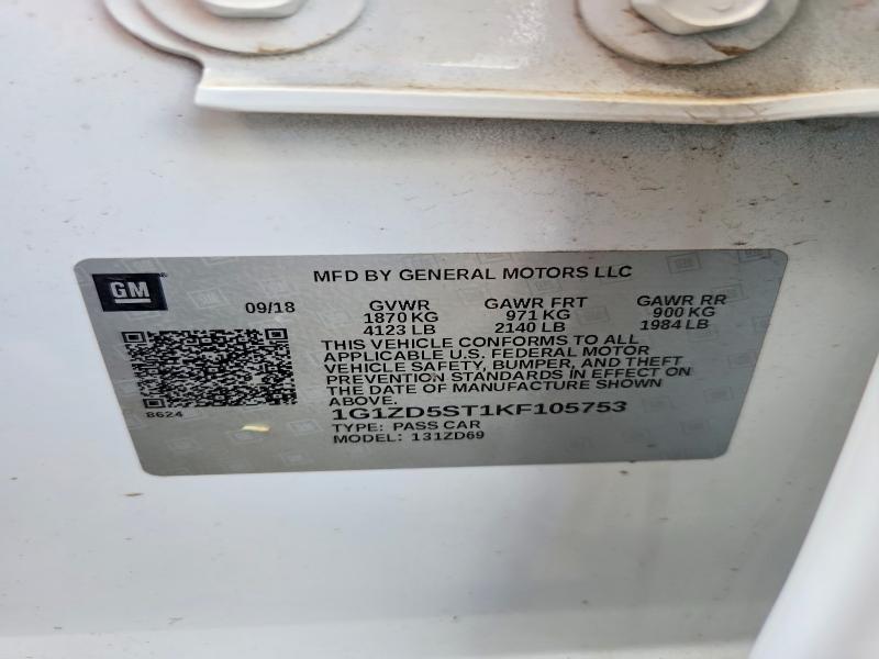 Продаж на аукціоні авто 2019 Chevrolet Malibu, vin: 1G1ZD5ST1KF105753, номер лоту: 58125656