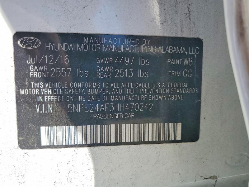 Auction sale of the 2017 Hyundai Sonata, vin: 5NPE24AF3HH470242, lot number: 57011876