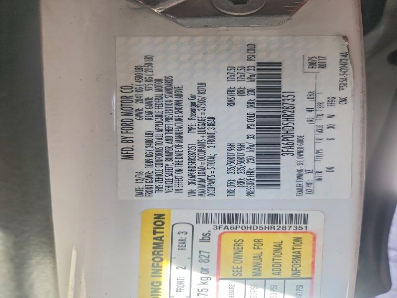 Продаж на аукціоні авто 2017 Ford Fusion, vin: 3FA6P0HD5HR287351, номер лоту: 57150876
