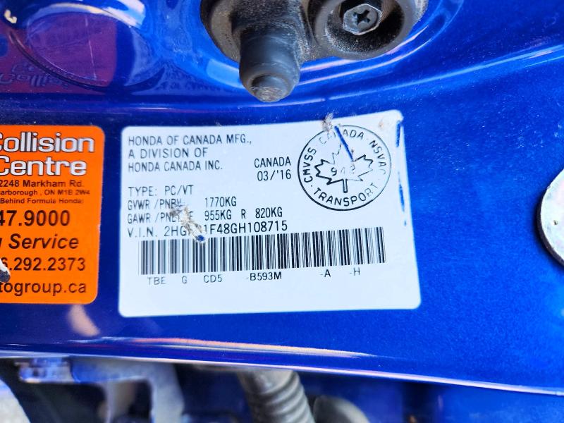 2016 Honda Civic მანქანა იყიდება აუქციონზე, vin: 2HGFC1F48GH108715, აუქციონის ნომერი: 54559876