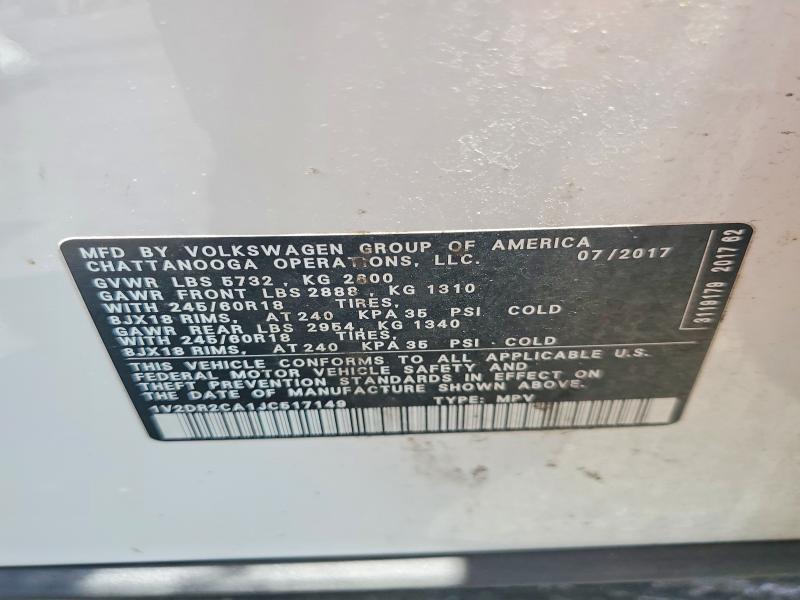 Продажа на аукционе авто 2018 Volkswagen Atlas, vin: 1V2DR2CA1JC517149, номер лота: 57917426