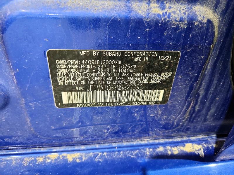 Продаж на аукціоні авто 2021 Subaru Wrx, vin: JF1VA1C63M9823392, номер лоту: 57069706