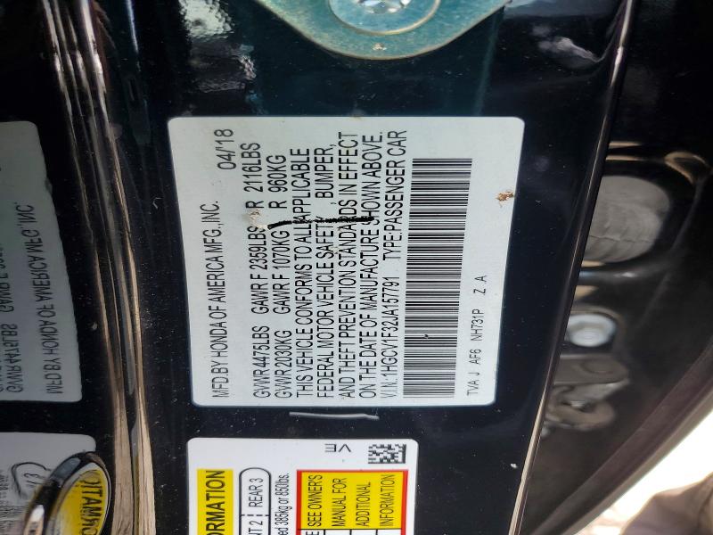Aukcja sprzedaży 2018 Honda Accord, vin: 1HGCV1F32JA157791, numer aukcji: 56996466