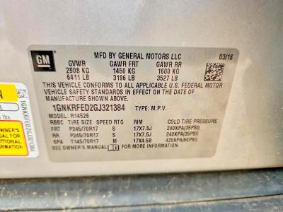 2016 Chevrolet Traverse მანქანა იყიდება აუქციონზე, vin: 1GNKRFED2GJ321384, აუქციონის ნომერი: 57229466
