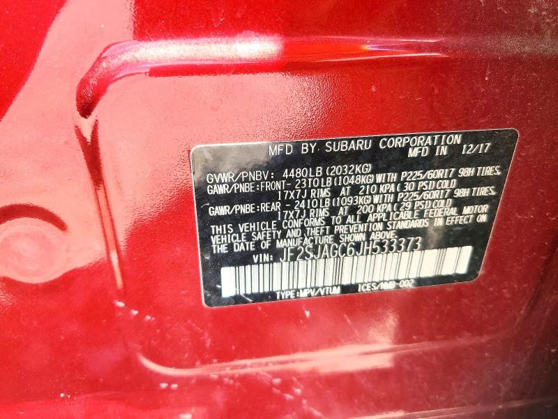 2018 Subaru Forester მანქანა იყიდება აუქციონზე, vin: JF2SJAGC6JH533373, აუქციონის ნომერი: 57712536
