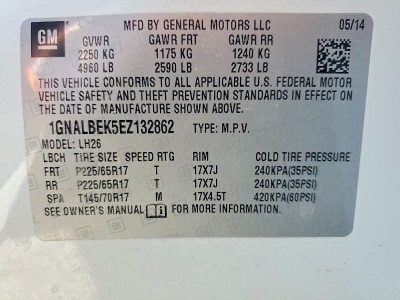 Aukcja sprzedaży 2014 Chevrolet Equinox, vin: 1GNALBEK5EZ132862, numer aukcji: 58241376