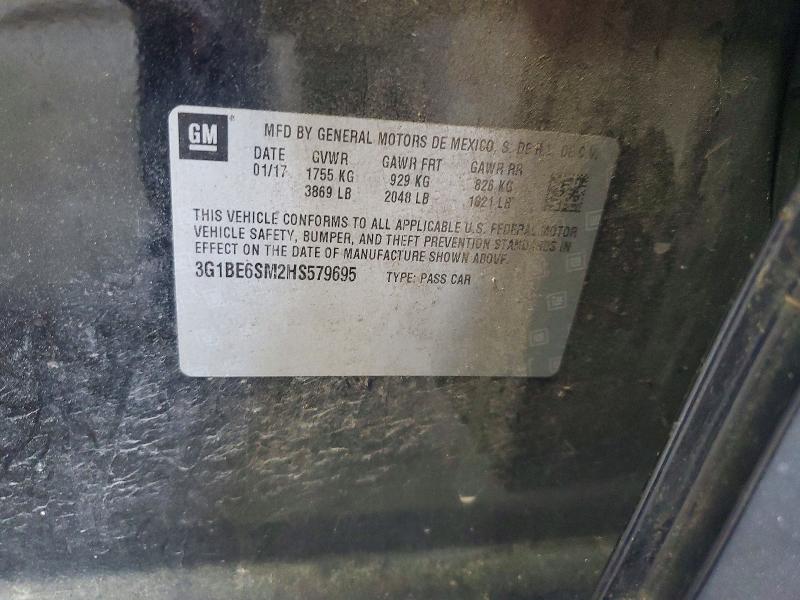 58906256 :رقم المزاد ، 3G1BE6SM2HS579695 vin ، 2017 Chevrolet Cruze مزاد بيع
