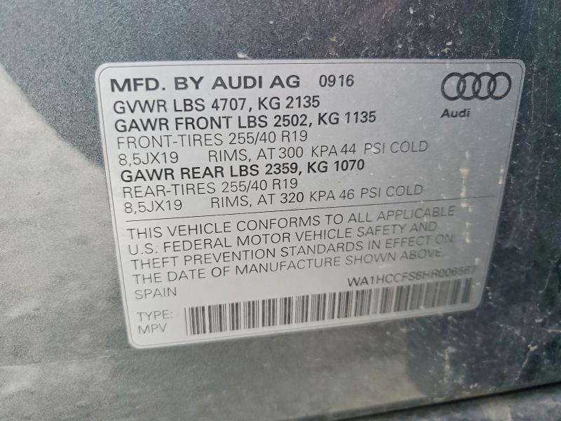 Продажа на аукционе авто 2017 Audi Q3, vin: WA1HCCFS6HR006567, номер лота: 55639246
