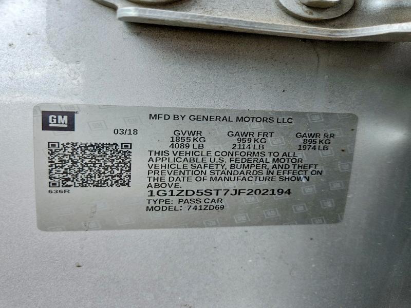 Продаж на аукціоні авто 2018 Chevrolet Malibu, vin: 1G1ZD5ST7JF202194, номер лоту: 57128496