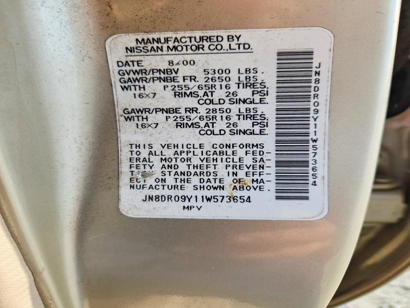 2001 Nissan Pathfinder მანქანა იყიდება აუქციონზე, vin: JN8DR09Y11W573654, აუქციონის ნომერი: 55921756