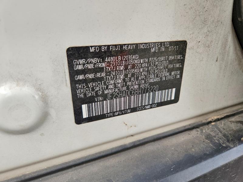 2011 Subaru Forester მანქანა იყიდება აუქციონზე, vin: JF2SHADC6BH773220, აუქციონის ნომერი: 54646576