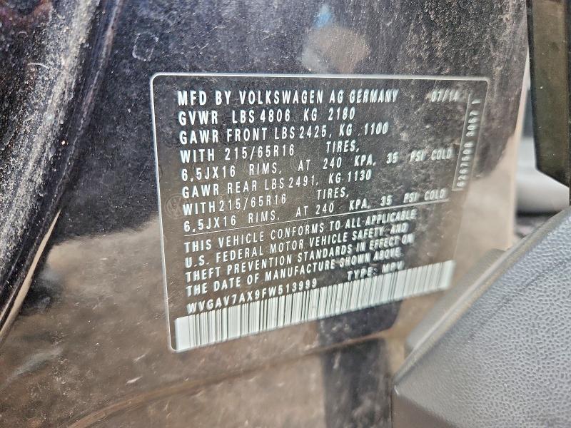 Aukcja sprzedaży 2015 Volkswagen Tiguan, vin: WVGAV7AX9FW513999, numer aukcji: 97682685