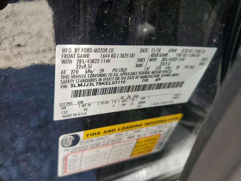2019 Lincoln Navigator მანქანა იყიდება აუქციონზე, vin: 5LMJJ3LT9KEL03110, აუქციონის ნომერი: 57724356