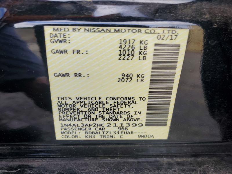 2017 Nissan Altima მანქანა იყიდება აუქციონზე, vin: 1N4AL3AP2HC211399, აუქციონის ნომერი: 58546156