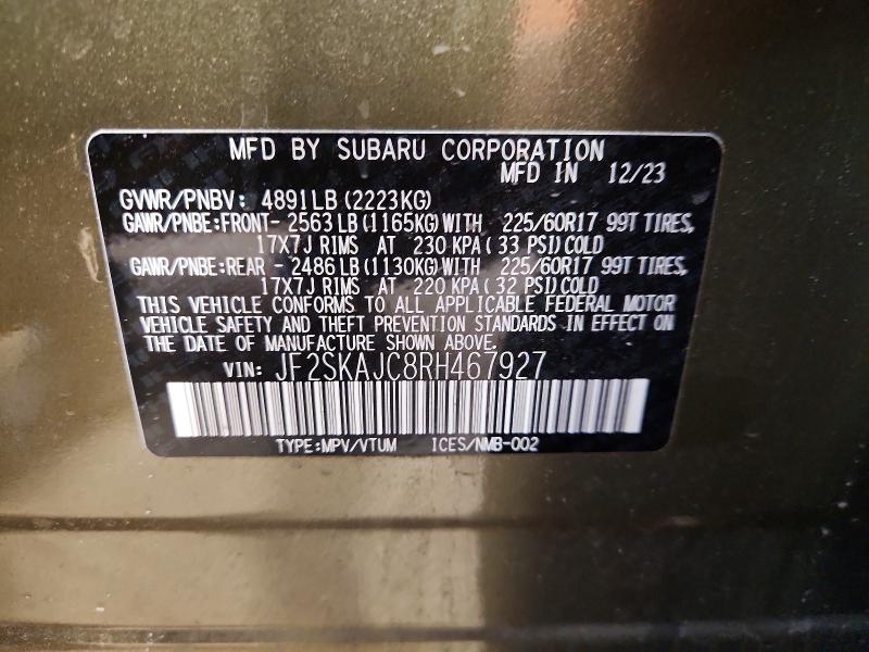 Aukcja sprzedaży 2024 Subaru Forester, vin: JF2SKAJC8RH467927, numer aukcji: 55863316