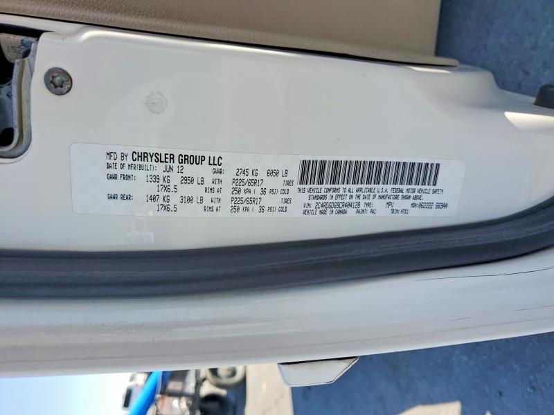 2012 Dodge Grand Caravan მანქანა იყიდება აუქციონზე, vin: 2C4RDGDG9CR404128, აუქციონის ნომერი: 58969006