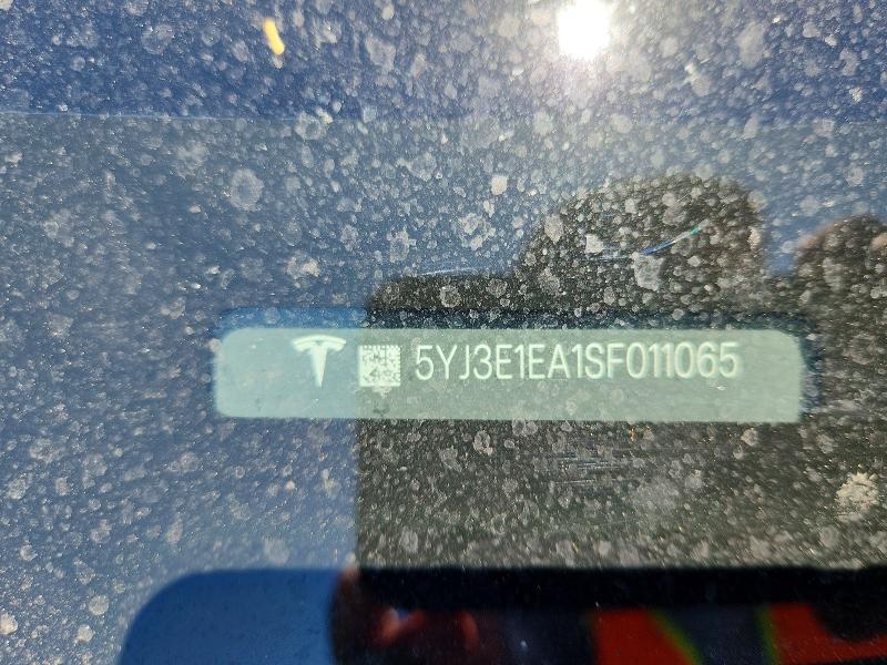 2025 Tesla Model 3 მანქანა იყიდება აუქციონზე, vin: 5YJ3E1EA1SF011065, აუქციონის ნომერი: 58550116