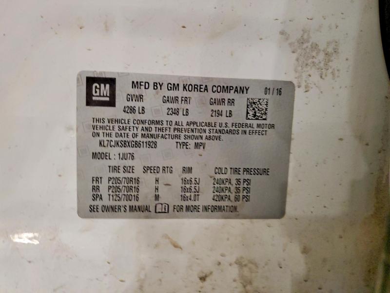55955816 :رقم المزاد ، KL7CJKSBXGB611928 vin ، 2016 Chevrolet Trax مزاد بيع