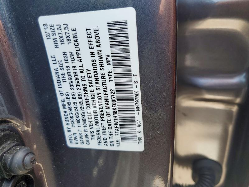 56968816 :رقم المزاد ، 7FARW1H88KE005722 vin ، 2019 Honda Cr-v مزاد بيع