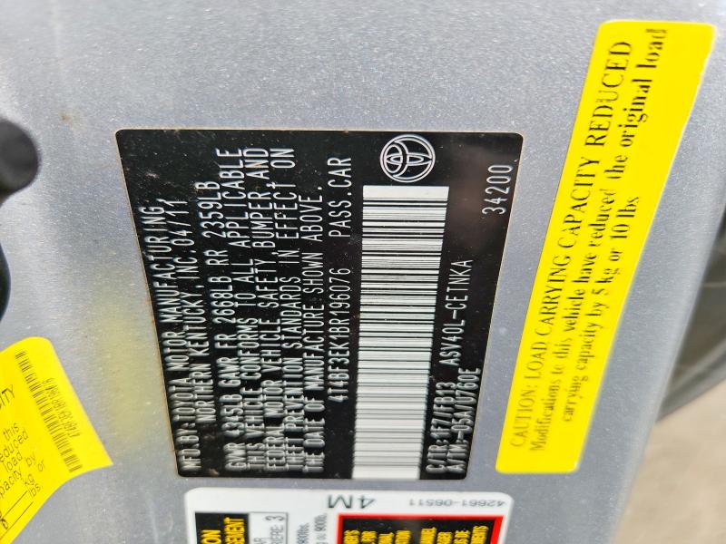 2011 Toyota Camry მანქანა იყიდება აუქციონზე, vin: 4T4BF3EK1BR196076, აუქციონის ნომერი: 59230736