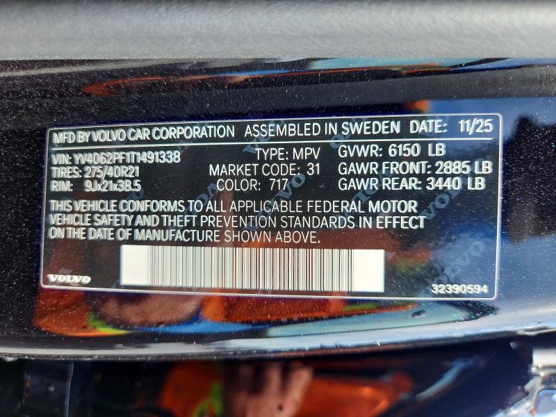 57969946 :رقم المزاد ، YV4062PF1T1491338 vin ، 2026 Volvo Xc90 مزاد بيع