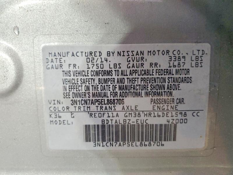 Aukcja sprzedaży 2014 Nissan Versa, vin: 3N1CN7AP5EL868706, numer aukcji: 56657556