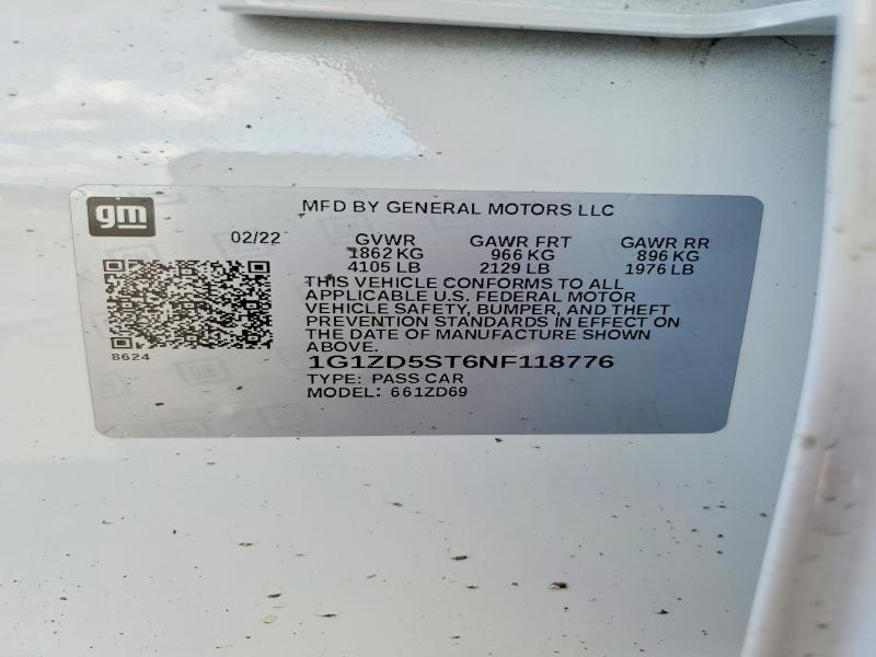 Aukcja sprzedaży 2022 Chevrolet Malibu, vin: 1G1ZD5ST6NF118776, numer aukcji: 56244966