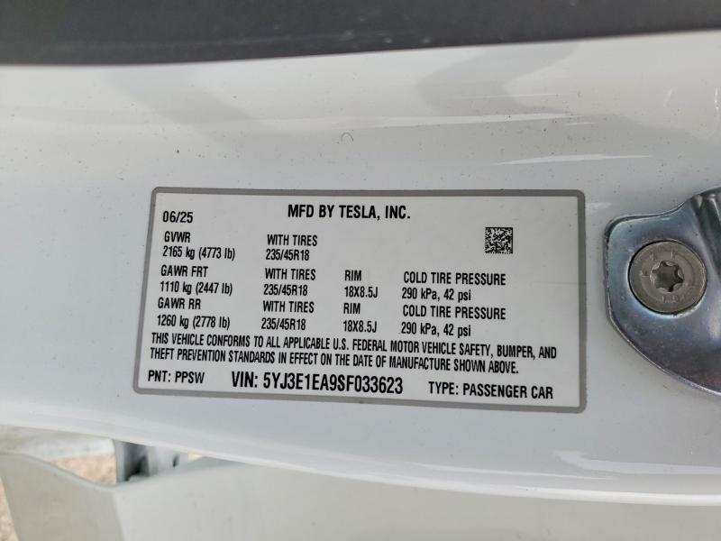 Aukcja sprzedaży 2025 Tesla Model 3, vin: 5YJ3E1EA9SF033623, numer aukcji: 58705256