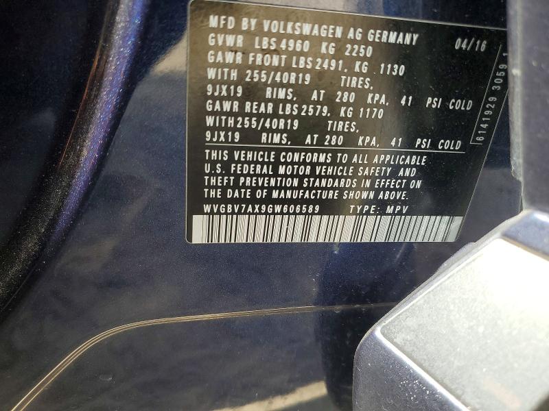 Продажа на аукционе авто 2016 Volkswagen Tiguan, vin: WVGBV7AX9GW606589, номер лота: 58587116